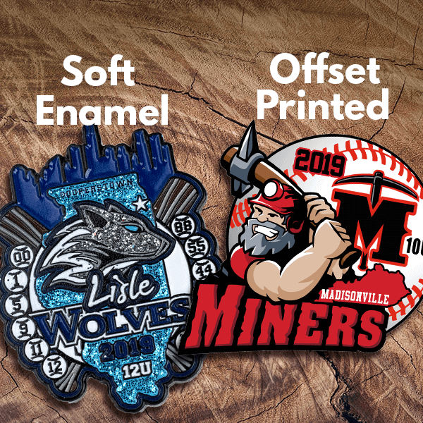 The difference between a soft enamel and offset printed pin